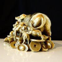 Бронзова статуетка Прасе с прасенца,злато,фън шуй 1.5 кг. , снимка 5 - Статуетки - 26225153