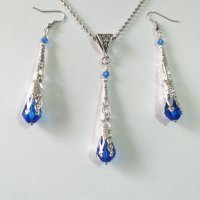 Великолепен комплект Викториански стил с кристали в кралско синьо и орнаменти в цвят Сребро , снимка 4 - Бижутерийни комплекти - 34939748