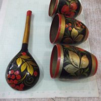 Лот от 3 бр. дървени чаши и лъжица рисувани съветски, снимка 4 - Други ценни предмети - 40823717