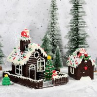 3 части 3d шоколадова Коледна къща къщичка Поликарбонатна пластмасова калъп молд за шоколад, снимка 2 - Форми - 27444157