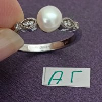 Сребърен пръстен с перла Буква АГ, снимка 4 - Пръстени - 43943983