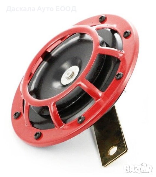Червен клаксон тромба сирена Hella - 12 волта 400 HZ кръгъл, снимка 1