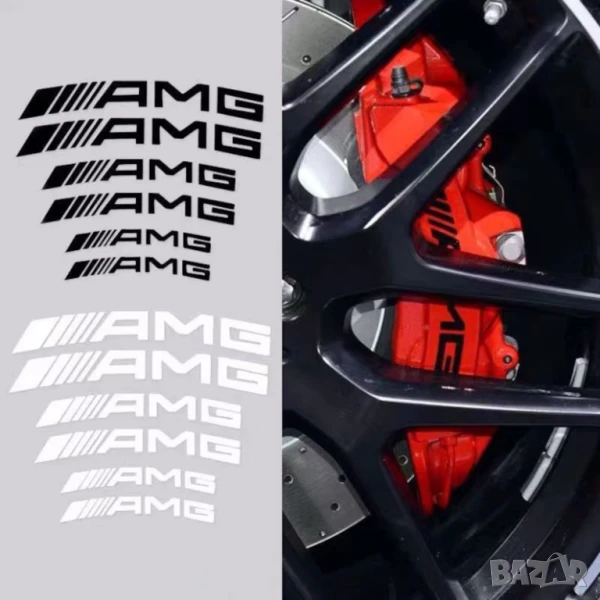 Комплект 6 броя AMG лепенки стикери – черни или бели стикери за спирачни апарати– 3 размера, снимка 1