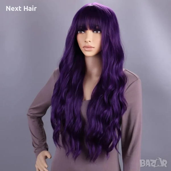 Лилава аниме къдрава перука с бретон, снимка 1