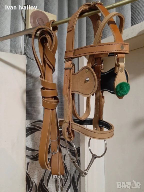 Комплект кожена юзда с транзела и поводи с карабинки , снимка 1