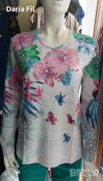 УНИКАЛНО КРАСИВА блуза на цветя с пайети , снимка 1