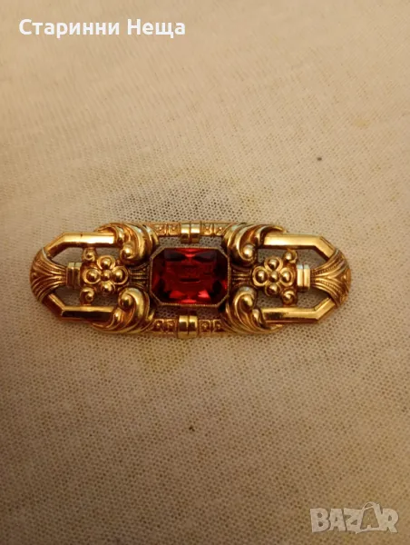 Стара позлатена френска брошка маркировка дубле 30-те години, снимка 1