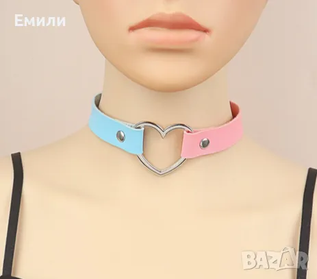 Дамски кожен чокър със сърце, снимка 1