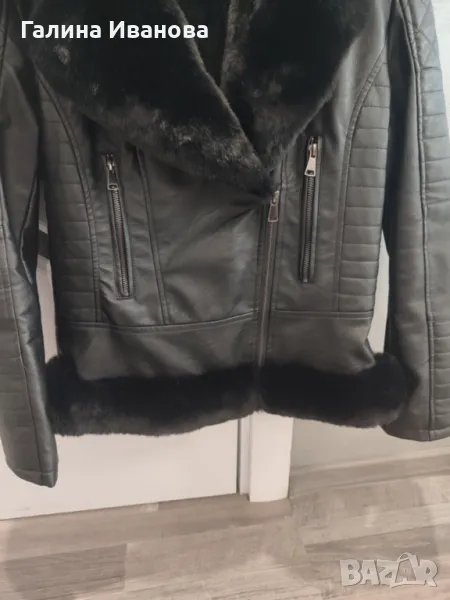 Дамско кожено яке с пух , снимка 1