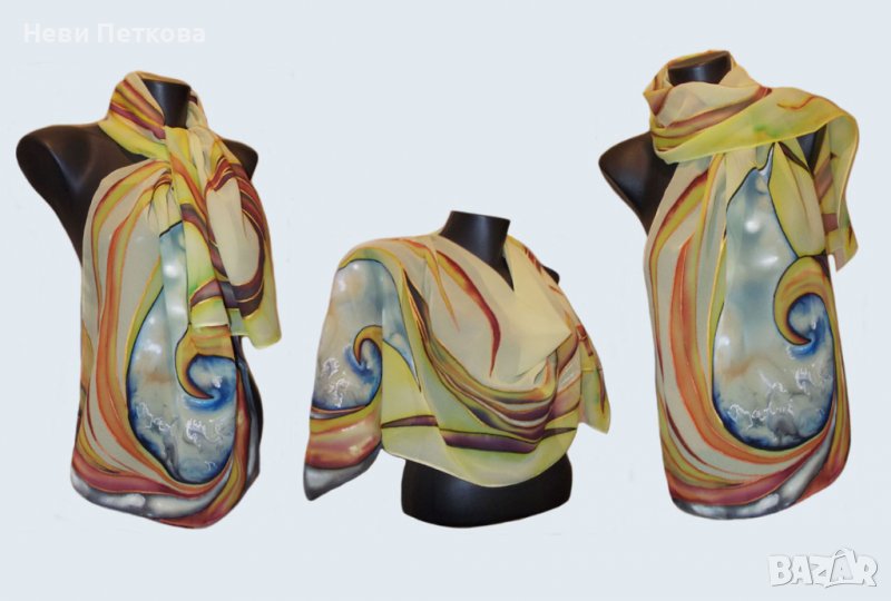 Рисуван копринен шал БРИЗ, снимка 1