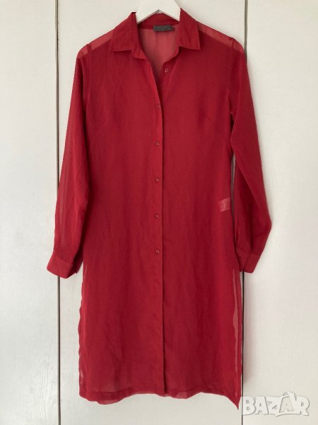 Разпродажба спешно Дълга риза туника от фина материя тъмночервена размер S, снимка 1