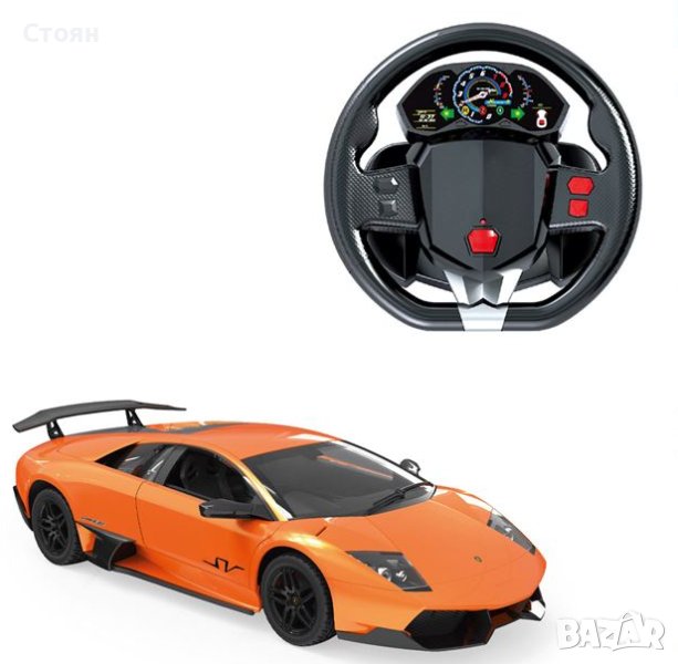 Играчка Lamborghini Murcielago SV оранжев RC автомобил със светлини и волан, снимка 1
