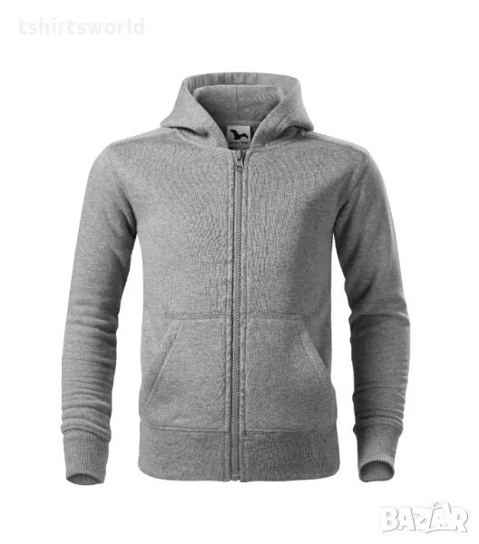 Нов детски суичър с ЦИП и качулка в цвят тъмносив меланж, снимка 1