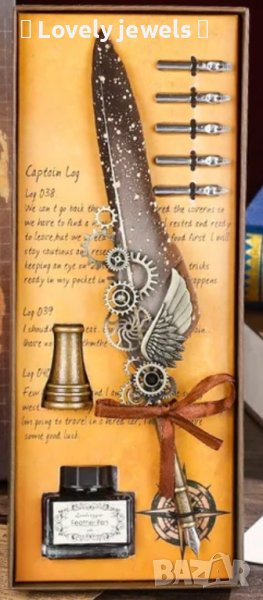 Красив посадъчен сет перо мастило печат восък , снимка 1