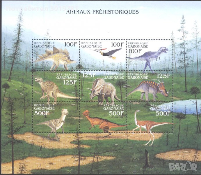 Чисти марки в малък лист Фауна Динозаври 2000 от Габон, снимка 1