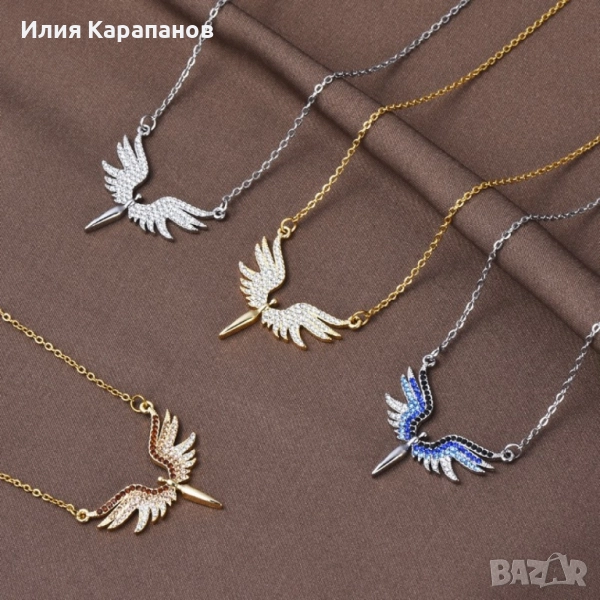 Нежно дамско колие с висулка феникс с камъни, снимка 1