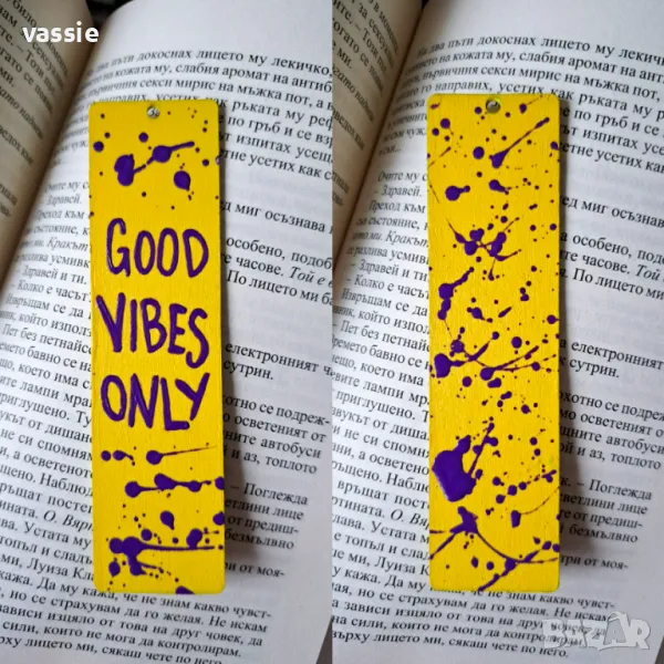 Ръчно рисуван дървен книгоразделител, снимка 1