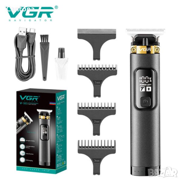 Maшинка за подстригване VGR V-985, дисплей, 3 приставки, 5W, USB зареждане, снимка 1