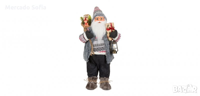 Коледна реалистична фигура Дядо Коледа, Сиво палто и фенер, 60см , снимка 1