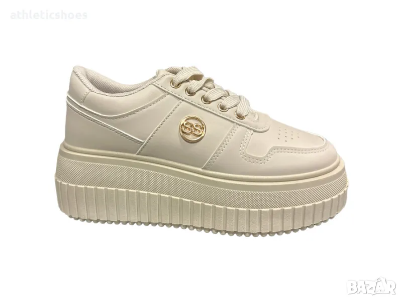 Дамски маратонки на платформа в бежово , снимка 1