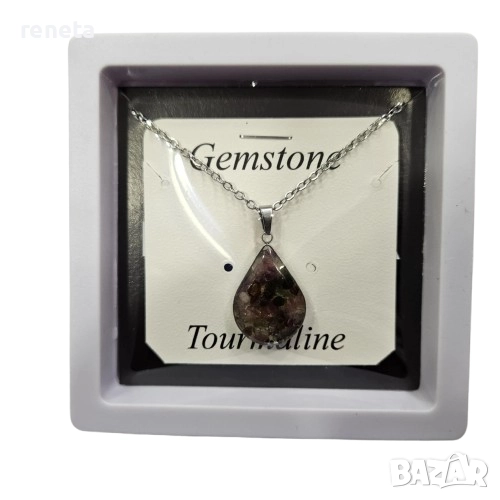 Колие с висулка, Тормалин, Стомана, Сребрист, снимка 1