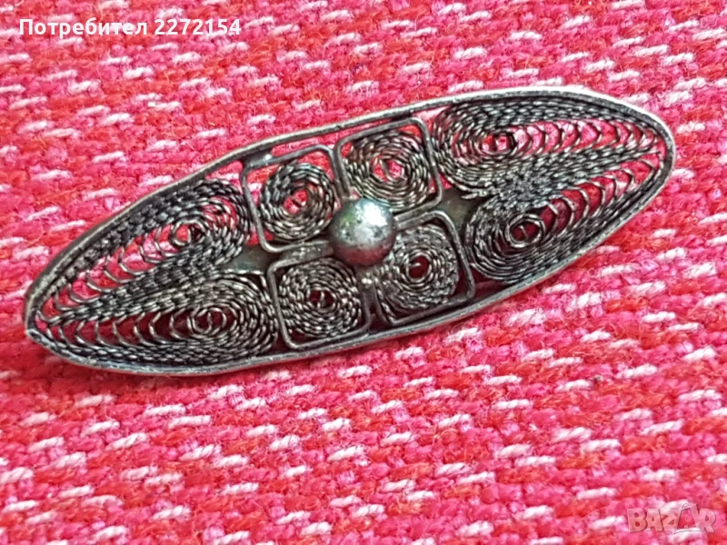 Сребърна брошка филигран , снимка 1