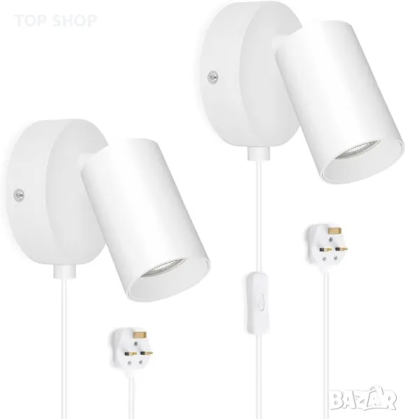 TaFiCo 2 бр. модерна бяла стенна лампа с щепсел - GU10, регулируема на 350° - 7 W, снимка 1