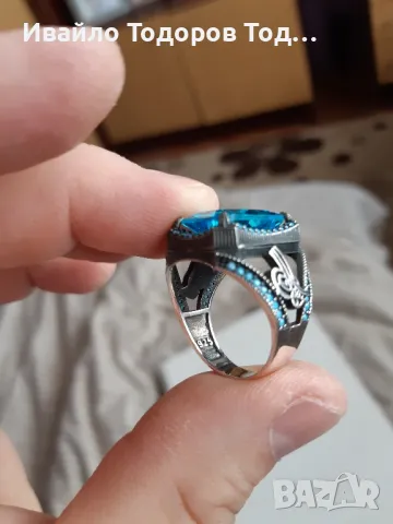Мъжки бутиков сребърен пръстен с огромен аквамарин, снимка 7 - Пръстени - 48031562