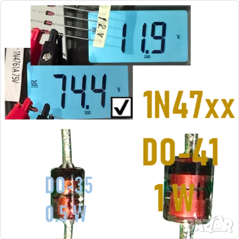 Ценеров диод - кит 35 напрежения 3V-75V :1N4761.. 1N4727;KC168A,P6KE180A,P6KE200A,P6KE350А,TL431, снимка 2 - Ремонт на друга електроника - 50927116