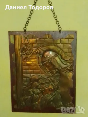 Красива Стара Медна Декоративна Картина върху  Дърво , Медно Пано-, снимка 6 - Картини - 47475650