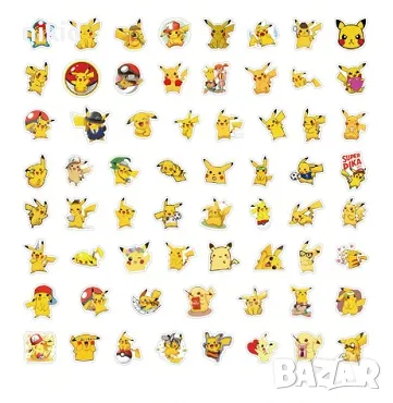 50 бр Пикачу от Покемон pokemon самозалепващи лепенки стикери за украса декор картонена торта , снимка 8 - Други - 43991952