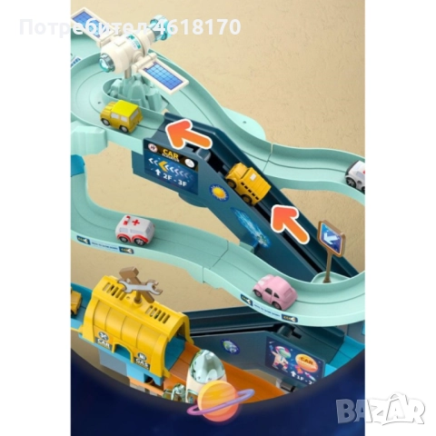 Игра за деца писта с колички на няколко нива - Космическа база, снимка 6 - Коли, камиони, мотори, писти - 52380128