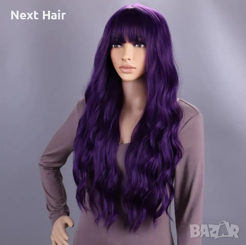 Лилава аниме къдрава перука с бретон