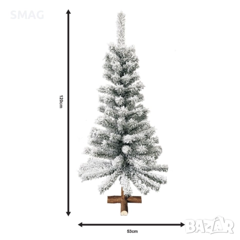 Коледна елха зелена заснежена с дървена основа - 120см_1240559, снимка 3 - Други - 52330057