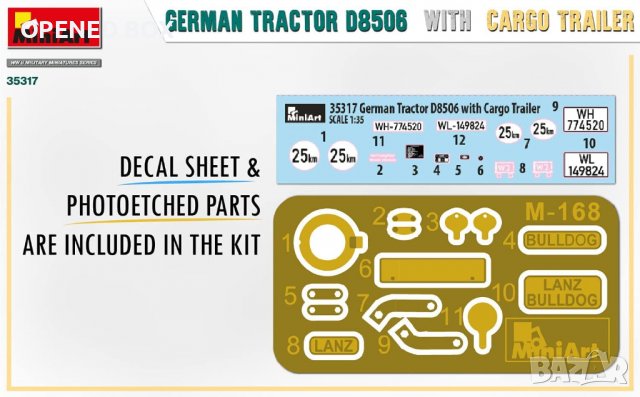 Miniart MIN35317 1:35 немски трактор D8506 с товарно ремарке, снимка 3 - Други ценни предмети - 37995354