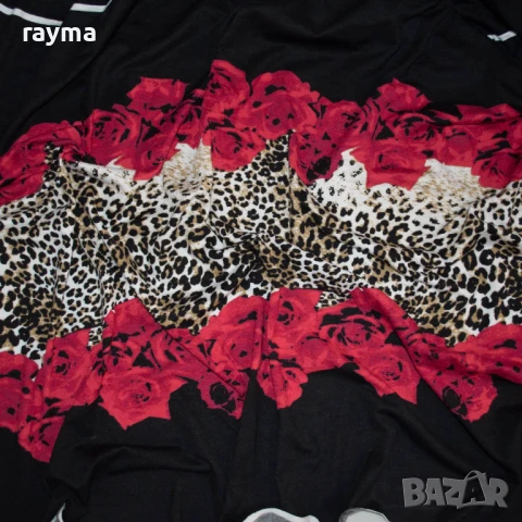 Плат Италианско памучно трико леопард и рози принт, снимка 5 - Тениски - 50536071