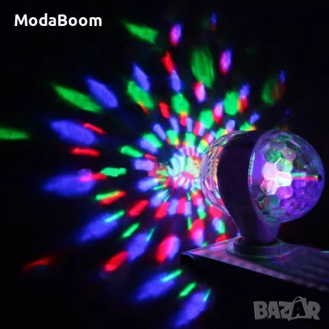 Диско LED лампа, въртяща се крушка - автоматично въртене с кристални топки, снимка 9 - Лед осветление - 48817059