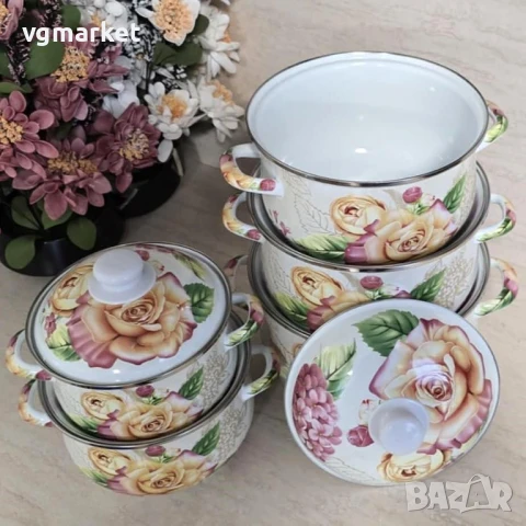 Комплект тенджери с декор 5 бр., снимка 3 - Съдове за готвене - 51124712