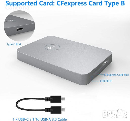 Четец на карти CFexpress USB 3.1 Gen 2 10Gbps CFExpress Reader, алуминиев ,Thunderbolt 3, снимка 2 - Чанти, стативи, аксесоари - 34830560