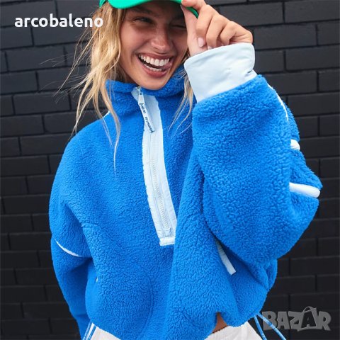 Нов дамски едноцветен ежедневен плетен пуловер с половин цип и висока яка, 2цвята - 023, снимка 3 - Блузи с дълъг ръкав и пуловери - 43343690