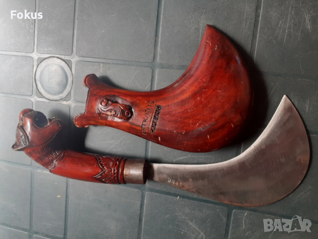 Уникален нож косер кинжал кания дърворезба абанос, снимка 5 - Антикварни и старинни предмети - 53323606