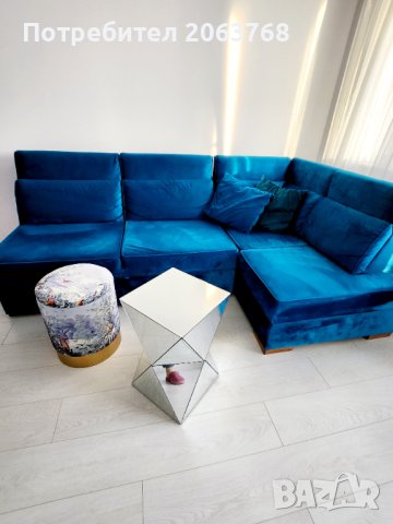 Кадифен диван в цвят петрол, снимка 2 - Дивани и мека мебел - 43214962