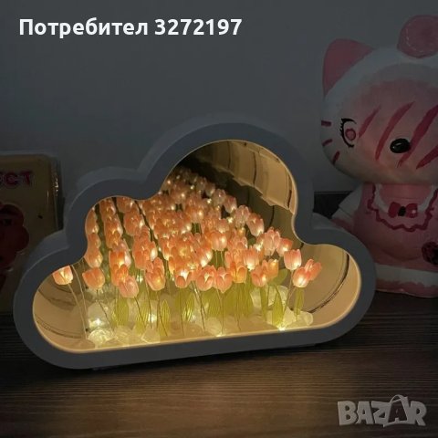 Ръчно изработена LED нощна лампа с изкуствени цветя - ЛАЛЕТА ,Направи си сам., снимка 6 - Настолни лампи - 43683300