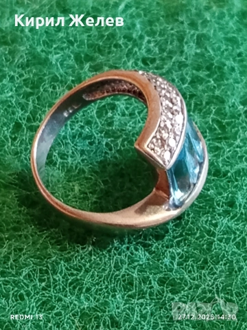 Разкошен Арт Нуво сребърен пръстен с СИН ТОПАЗ и кристали 52507, снимка 4 - Пръстени - 52912046