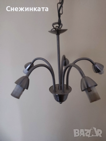 Сив метален полилей и абажур, снимка 4 - Полилеи - 52891862