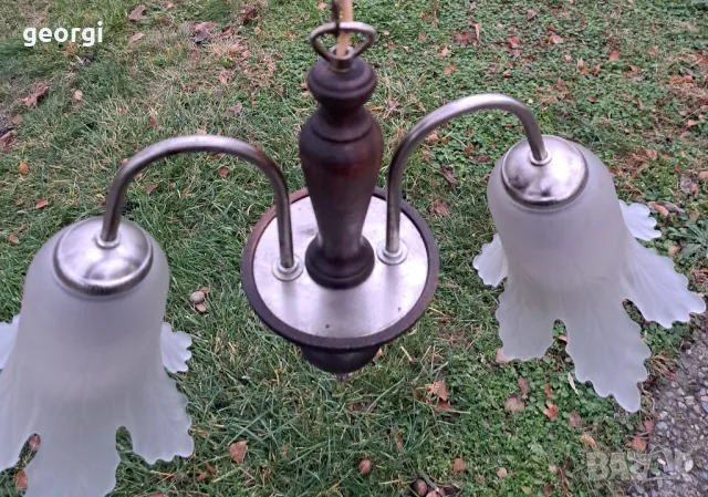 ретро абажур полилей от метал и дърво, снимка 6 - Полилеи - 48211631