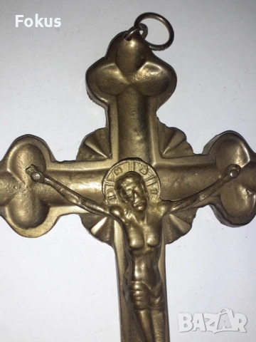 Стар голям бронзов кръст разпятие религия, снимка 4 - Антикварни и старинни предмети - 53279042