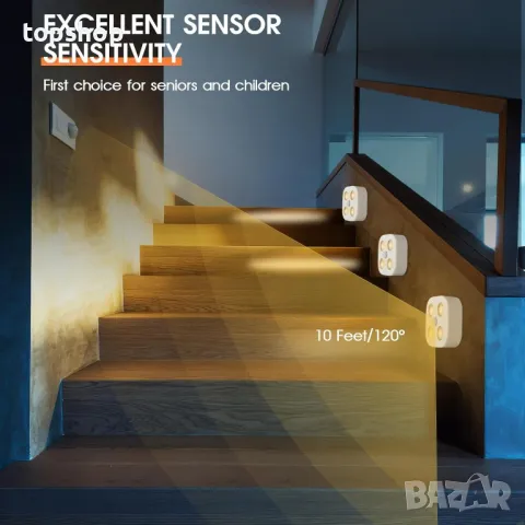 LADYSONS Вътрешни лампи със сензор за движение, безжични LED, 4 броя, снимка 6 - Лед осветление - 50302999