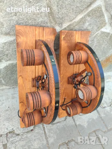 Дървени стенни лампи с ръчно изработени колела и чашки 