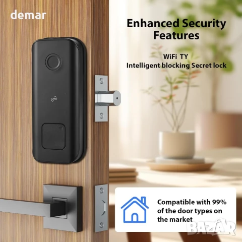 Splenssy Smart Lock WiFi сензорен екран с 5 метода за отключване, снимка 2 - Друга електроника - 51316949